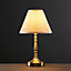 ValueLights Pair Of Vintage Antique Brass Touch Table Lamps With Pleated Cream Shades