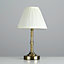 ValueLights Pair Of Vintage Antique Brass Touch Table Lamps With Pleated Cream Shades