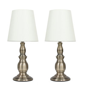 ValueLights Pair of Vintage Traditional Antique Brassed Touch Table Lamps - Includes LED Candle Bulbs In Warm White