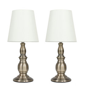 ValueLights Pair Of Vintage Traditional Antique Brassed Touch Table Lamps With Cream Shade