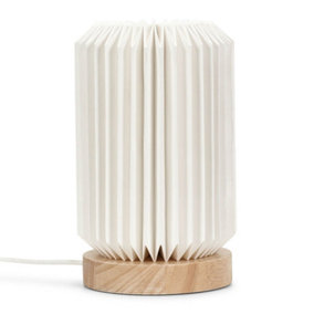 ValueLights Pair of Wooden Base Bedside Table Lamps with White Paper Fold Lampshade Bedroom Light