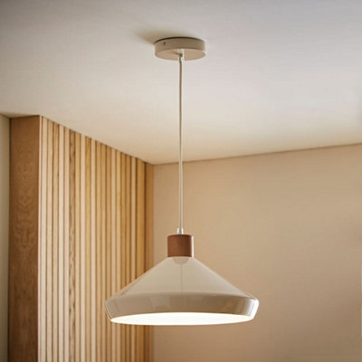 ValueLights Parker Cream and Walnut Pendant Ceiling Light and Bulb