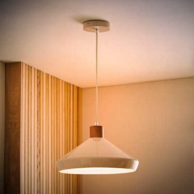 ValueLights Parker Cream and Walnut Pendant Ceiling Light and Bulb