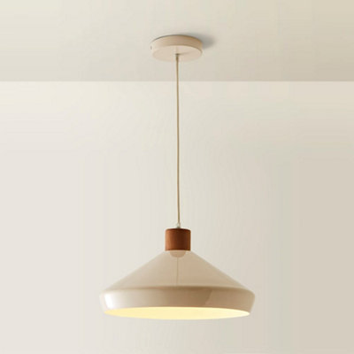 ValueLights Parker Cream and Walnut Pendant Ceiling Light and Bulb
