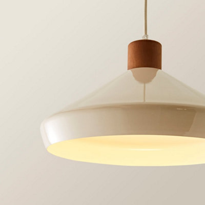 ValueLights Parker Cream and Walnut Pendant Ceiling Light and Bulb