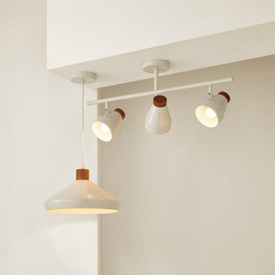 ValueLights Parker Cream and Walnut Pendant Ceiling Light and Bulb