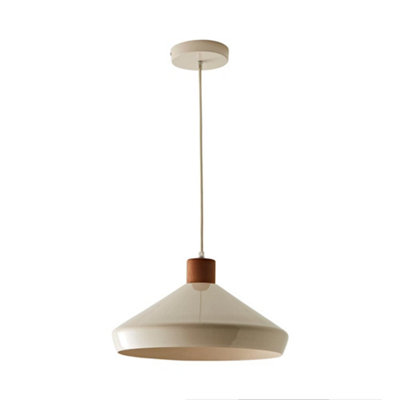 ValueLights Parker Cream and Walnut Pendant Ceiling Light and Bulb