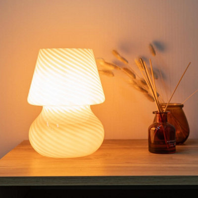 ValueLights Pin Stripe Peach Glass Table Lamp with Tapered Lampshade Bedside Light - Bulb Included