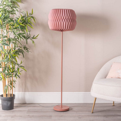 ValueLights Pink Metal Floor Lamp with Origami Paper Fold Lampshade