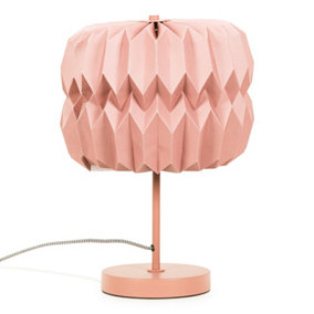 ValueLights Pink Metal Table Lamp with Origami Paper Fold Lampshade Living Room Bedside Light - Bulb Included