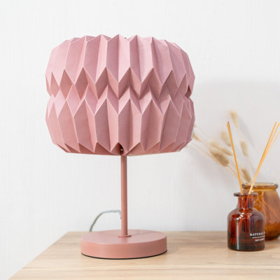 ValueLights Pink Metal Table Lamp with Origami Paper Fold Lampshade Living Room Bedside Light