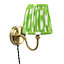 ValueLights Plug in Antique Brass Easy Fit Wall Light with Green Pleated Fabric Tapered Lampshade - Bulb Included