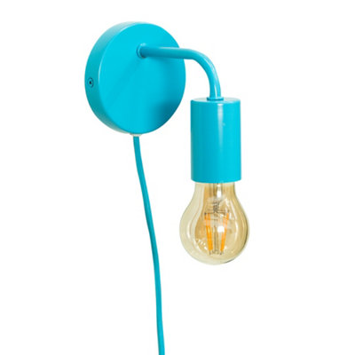 ValueLights Plug in Colour Pop Blue Easy Fit Wall Light - Bulb Included