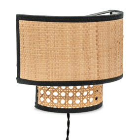 ValueLights Plug in Natural Rattan Wicker Cane Easy Fit Wall Light - Bulb Included