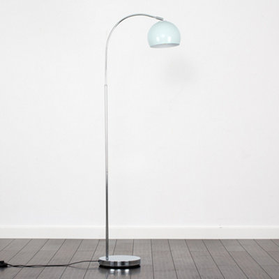 ValueLights Polished Chrome Curved Stem Floor Lamp With Gloss Blue Metal Dome Light Shade