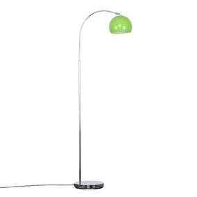 ValueLights Polished Chrome Curved Stem Floor Lamp With Gloss Green Metal Dome Light Shade