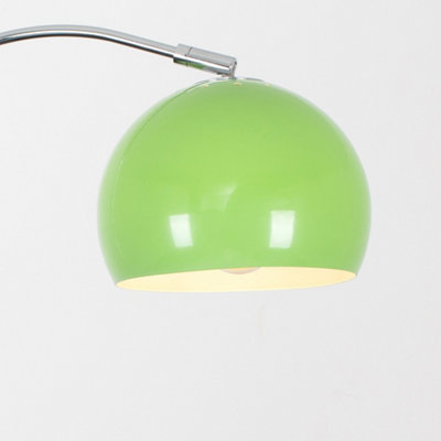 ValueLights Polished Chrome Curved Stem Floor Lamp With Gloss Green Metal Dome Light Shade