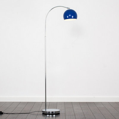 ValueLights Polished Chrome Curved Stem Floor Lamp With Gloss Navy Metal Dome Light Shade
