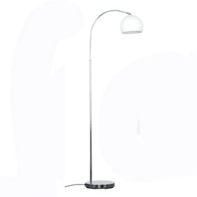 ValueLights Polished Chrome Curved Stem Floor Lamp With Gloss White Metal Dome Light Shade