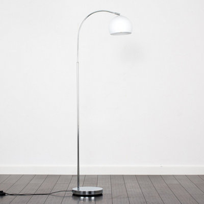 ValueLights Polished Chrome Curved Stem Floor Lamp With Gloss White Metal Dome Light Shade