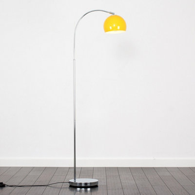 ValueLights Polished Chrome Curved Stem Floor Lamp With Gloss Yellow Metal Dome Light Shade