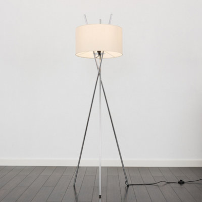 ValueLights Polished Chrome Metal Crossover Design Tripod Floor Lamp With Beige Cylinder Shade
