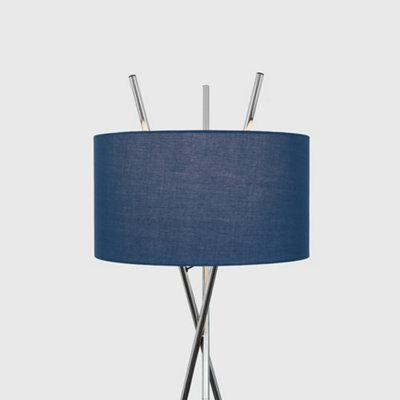 ValueLights Polished Chrome Metal Crossover Design Tripod Floor Lamp With Navy Blue Shade