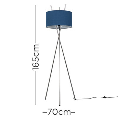 ValueLights Polished Chrome Metal Crossover Design Tripod Floor Lamp With Navy Blue Shade