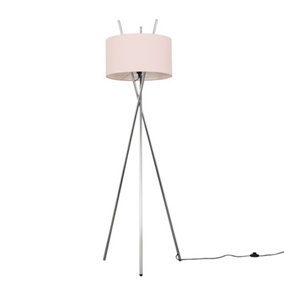 ValueLights Polished Chrome Metal Crossover Design Tripod Floor Lamp With Pink Shade