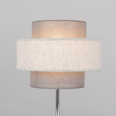 ValueLights Polished Chrome Touch Bedside Table Lamp With Grey Herringbone Shade