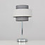 ValueLights Polished Chrome Touch Bedside Table Lamp With Grey Herringbone Shade