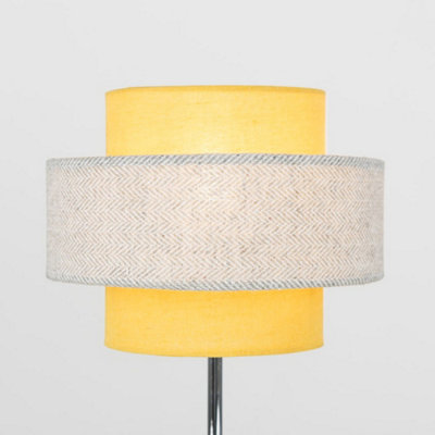 ValueLights Polished Chrome Touch Bedside Table Lamp With Mustard & Grey Herringbone Shade With 5w LED Dimmable Bulb In Warm White