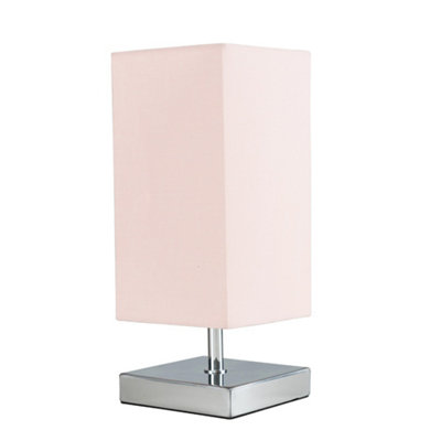 ValueLights Polished Chrome Touch Table Lamp With Pink Shade