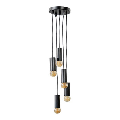 ValueLights Quintus Industrial 5 Way Matt Black Multi Drop Ceiling Pendant Light Fitting