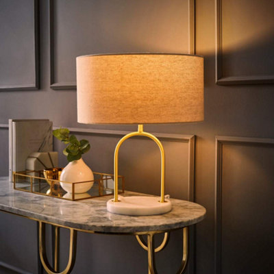 ValueLights Rachel Brushed Gold Arch Marble Base Table Lamp with