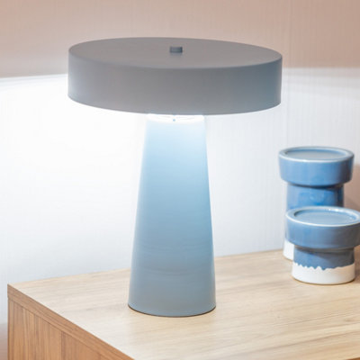 ValueLights Remi Compact Size Blue Metal Bedside Table Lamp with Lampshade Bedroom Light - Bulb Included