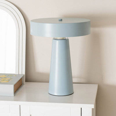 ValueLights Remi Compact Size Blue Metal Bedside Table Lamp with Lampshade Bedroom Light