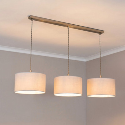 ValueLights Reni Grey Drum Shade 3 Drop Bar Brushed Chrome Diner Ceiling Pendant Light