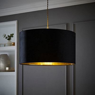 ValueLights Reni Large Black Velvet with Metallic Gold Inner Ceiling ...