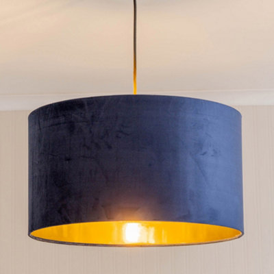 ValueLights Reni Large Navy Velvet with Metallic Chrome Silver Inner Ceiling Lamp Shade