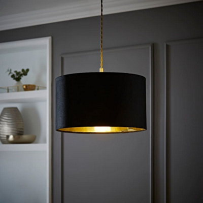 ValueLights Reni Medium Black Velvet with Metallic Gold Inner Ceiling ...