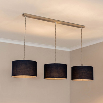 ValueLights Reni Navy Blue Drum Shade 3 Drop Bar Brushed Chrome Diner Ceiling Pendant Light