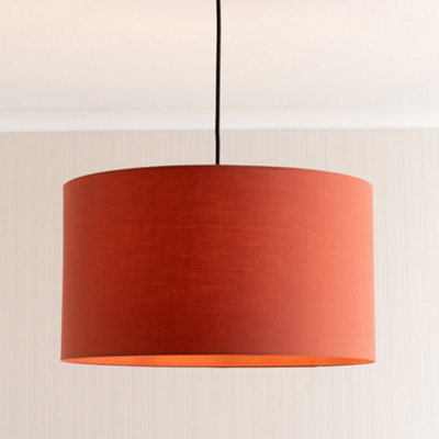 ValueLights Reni Rust Fabric Ceiling Pendant Light Drum Lamp Shade and LED Bulb - Large