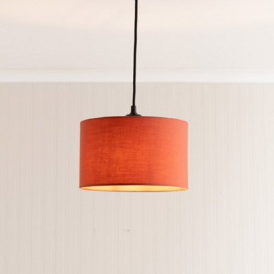 ValueLights Reni Rust Fabric Ceiling Pendant Light Drum Lamp Shade - Small