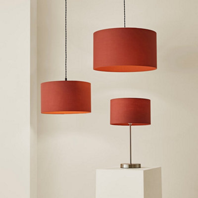 Burnt Orange Velvet Drum Lampshade With Brushed Copper Liner – UK Made, Contemporary Style