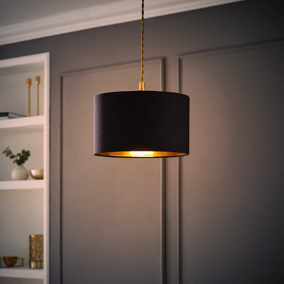 ValueLights Reni Small Black Fabric with Metallic Gold Inner Ceiling ...