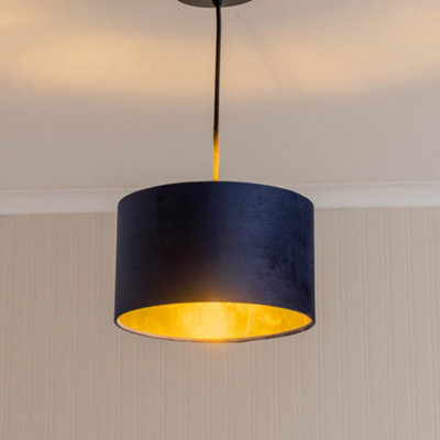 ValueLights Reni Small Navy Velvet with Metallic Gold Inner Ceiling Lamp Shade
