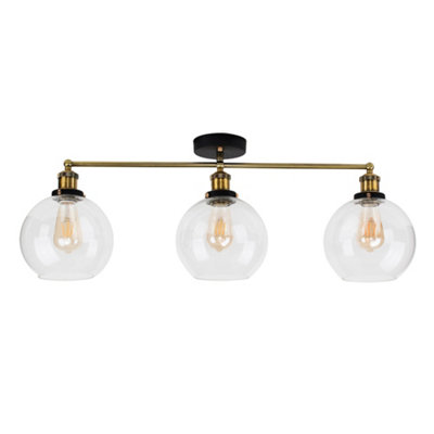 ValueLights Retro 3 Way Black And Gold Ceiling Light Fitting With Glass Shades