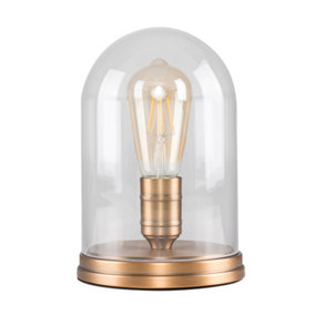 ValueLights Retro Aged Brass Effect Metal Base And Clear Glass Dome Table Lamp