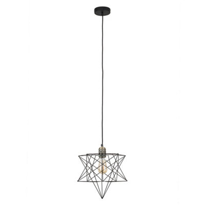 ValueLights Retro Antique Brass Ceiling Pendant Light Fitting With Black Geometric Star Shade